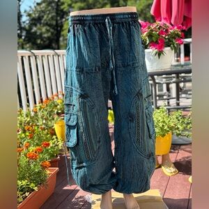 Bohemian Teal Cargo Pants with Pockets